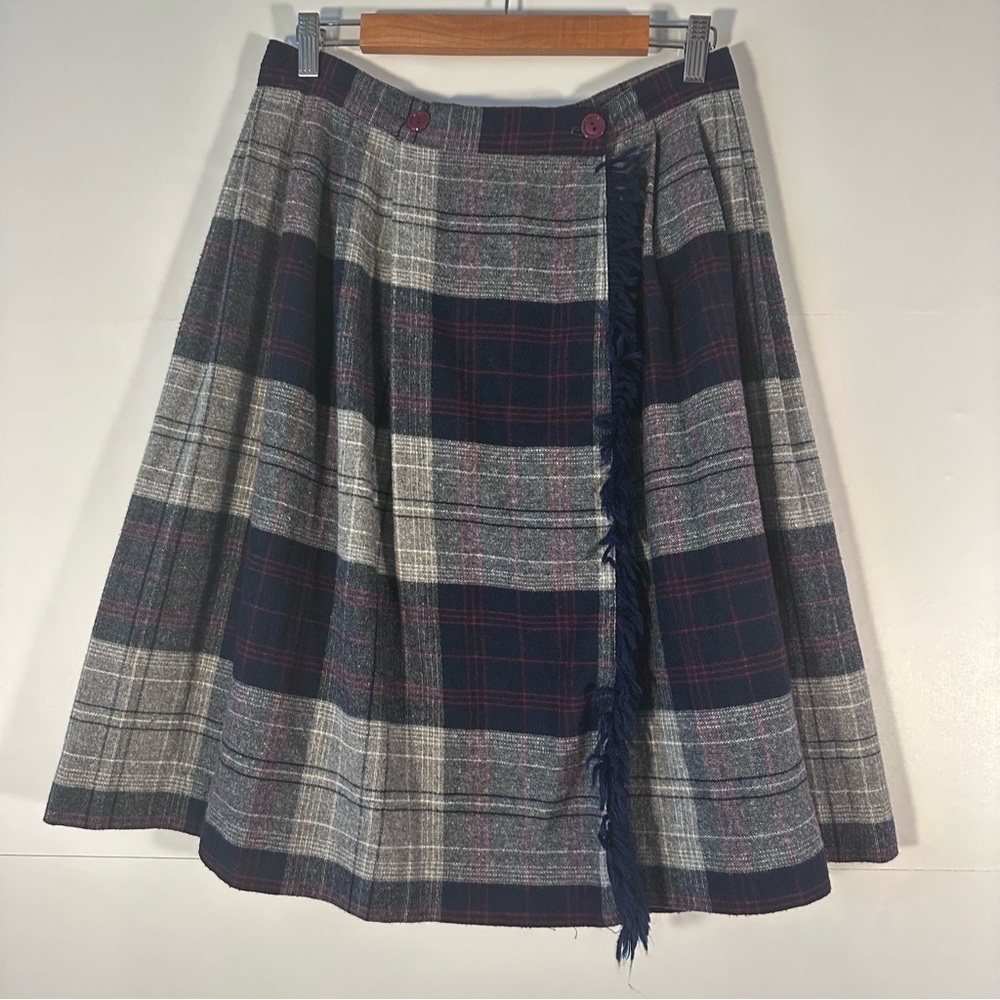 VTG Plaid A-Line Wrap Skirt - Navy, Red, and Gray